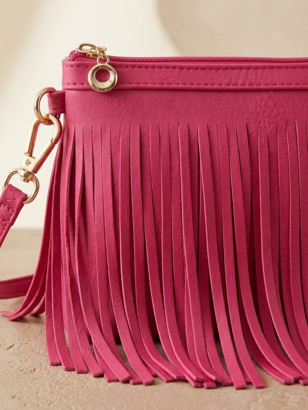 Fushia Pink Fringe Crossbody Bag - Picture 5 of 7